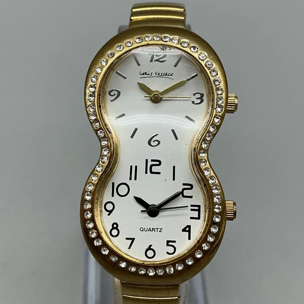 Louis Vessace Womens Watch 25mm Dual Dial Gold Tone Crystal New Battery